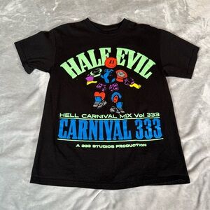 Half Evil 333 Carnival Graphic Crewneck T Shirt Mens Medium Slim Fit Black